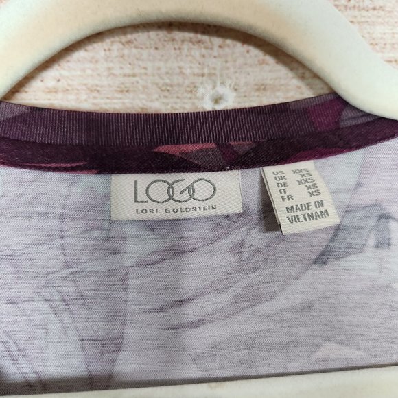 LOGO Lori Goldstein Women's Size XXS Purple Abstract  Tunic Top Chiffon Hemmed - Picture 9 of 14